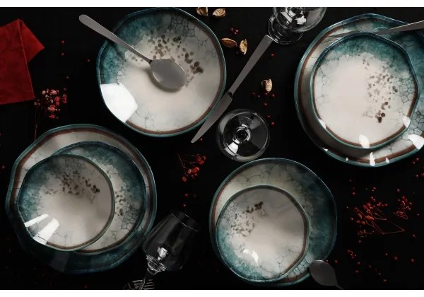 Set de masă din porțelan, 24 piese, albastru