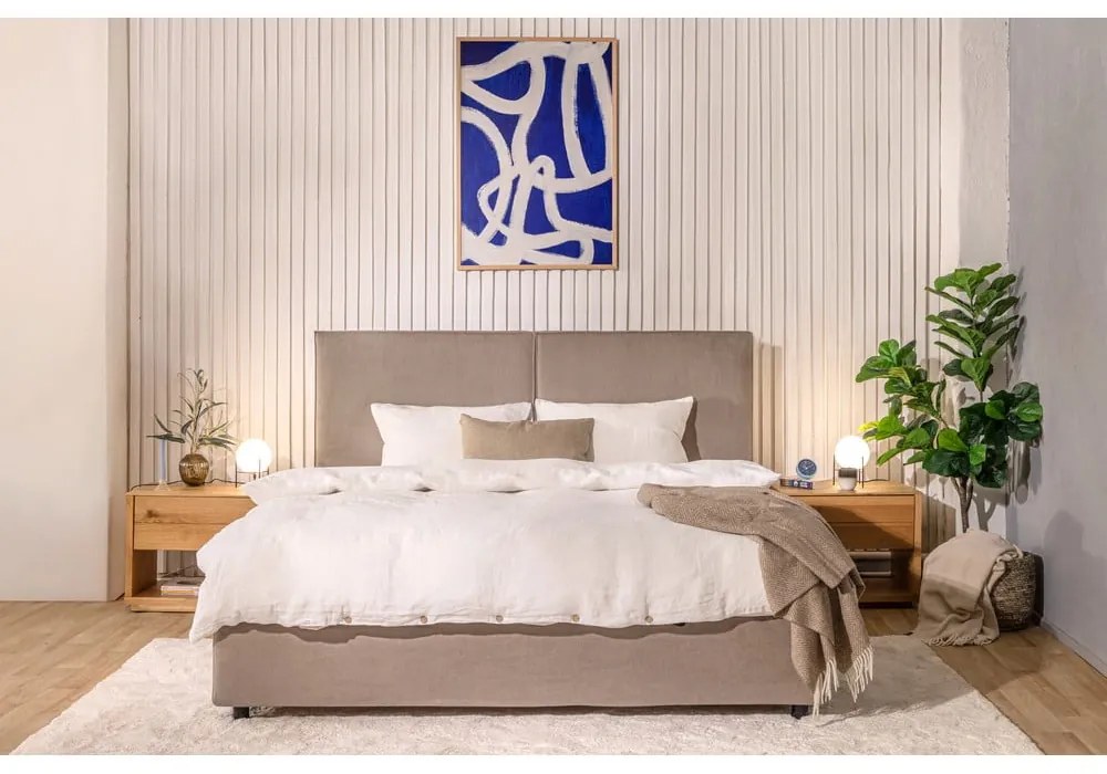 Pat dublu tapițat taupe cu spațiu de depozitare cu saltea / grătar 180x200 cm Myra Bold - Bonami Selection