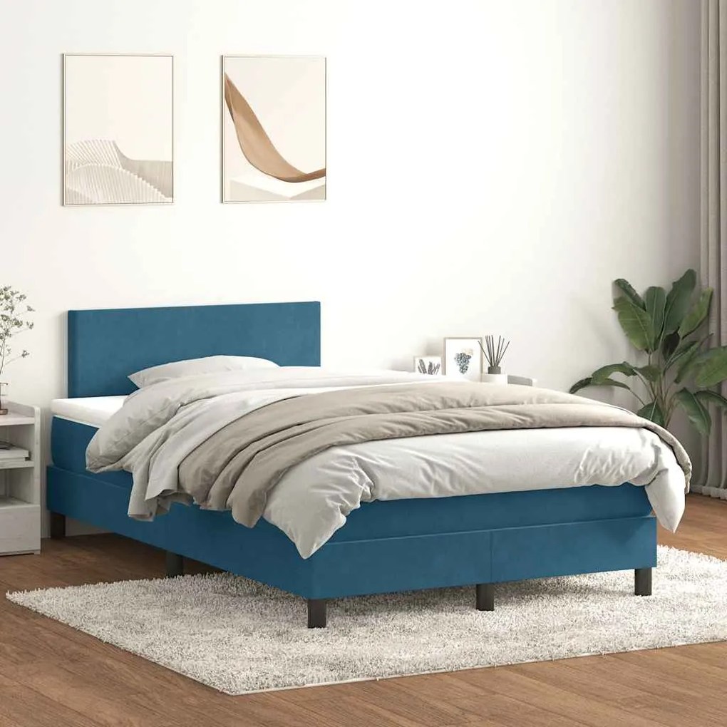 vidaXL Pat box spring cu saltea, albastru închis, 120x210 cm, catifea