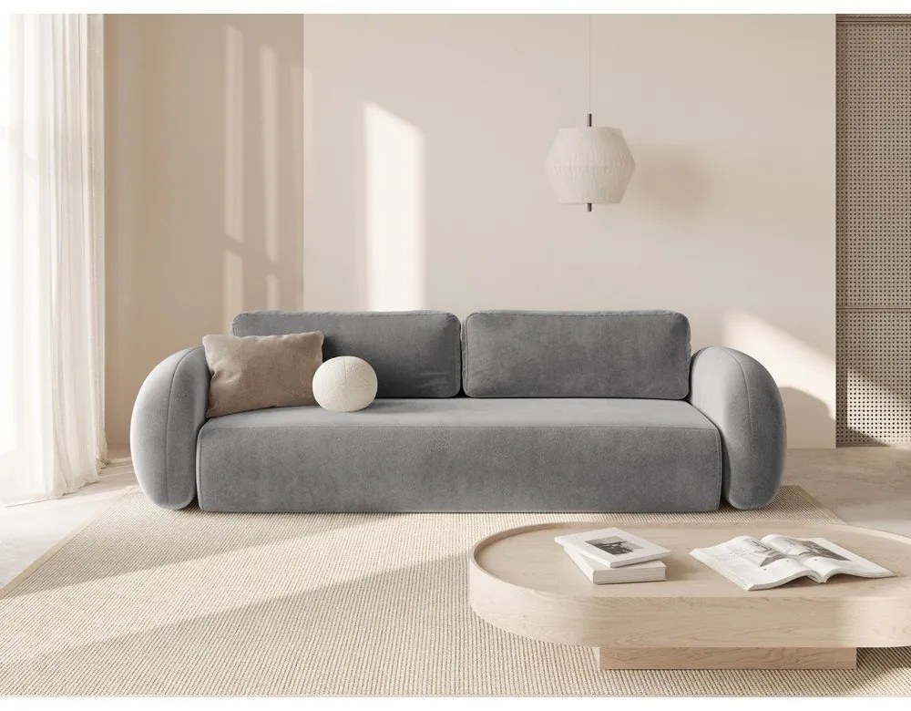 Canapea gri închis extensibilă/cu spațiu de depozitare cu tapițerie din catifea 262 cm Tonale – Cosmopolitan Design