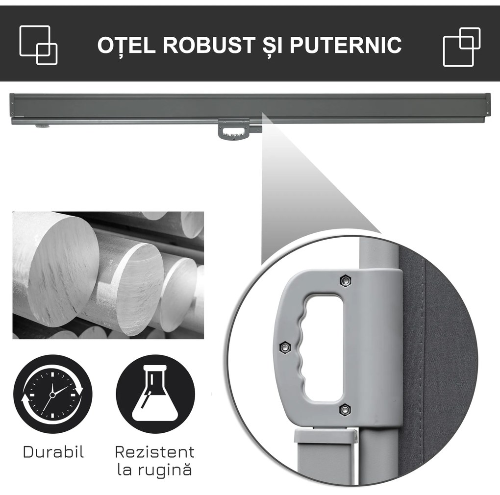 Outsunny Paravan Lateral Retractabil cu Mâner și Anti UV, 300x180 cm, Gri | Aosom Romania
