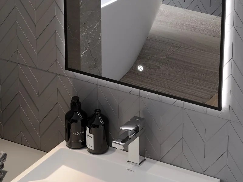 Mexen Erma oglindă de baie iluminată 60 x 80 cm, LED 6000K, anti-ceață, ramă neagră - 9814-060-080-611-70