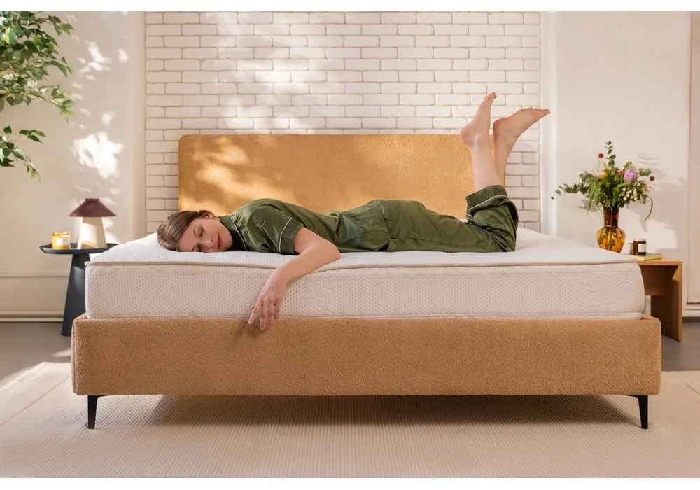 Pat matrimonial galben muștar tapițat cu somieră 160x200 cm Noira Slim – Bonami Selection