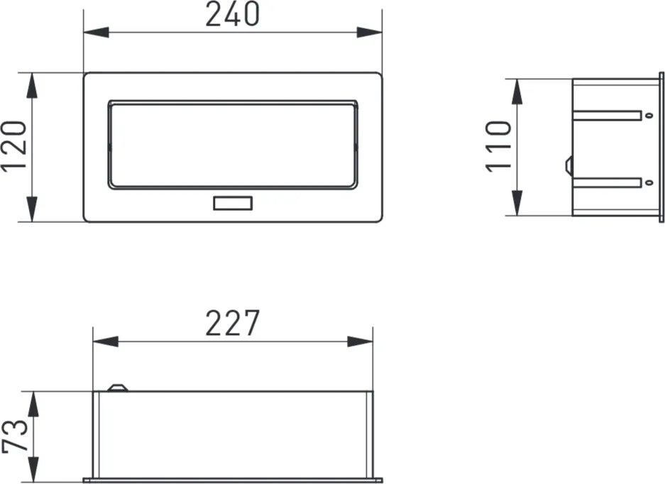 Priză încorporabilă în blat Soft GTV, din oțel, 2 prize Schuko, 2 x USB A, aluminiu, 240 x 120 mm Oțel, Aluminiu, L:240 mm; l:120 mm; H:73 mm