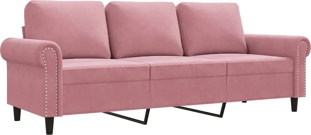 vidaXL Canapea cu 3 locuri, roz, 180 cm, catifea