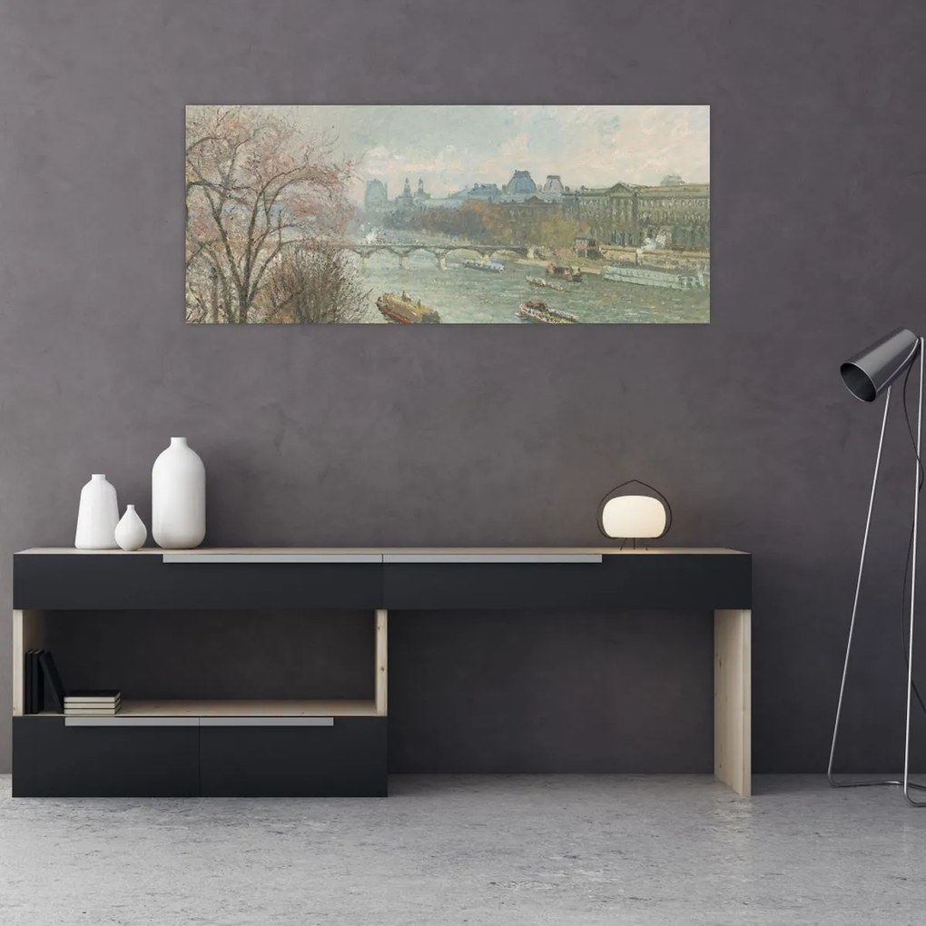 Tablou - Camille Pissarro, The Louvre, Afternoon, Rainy Weather, reproducere (120x50 cm)