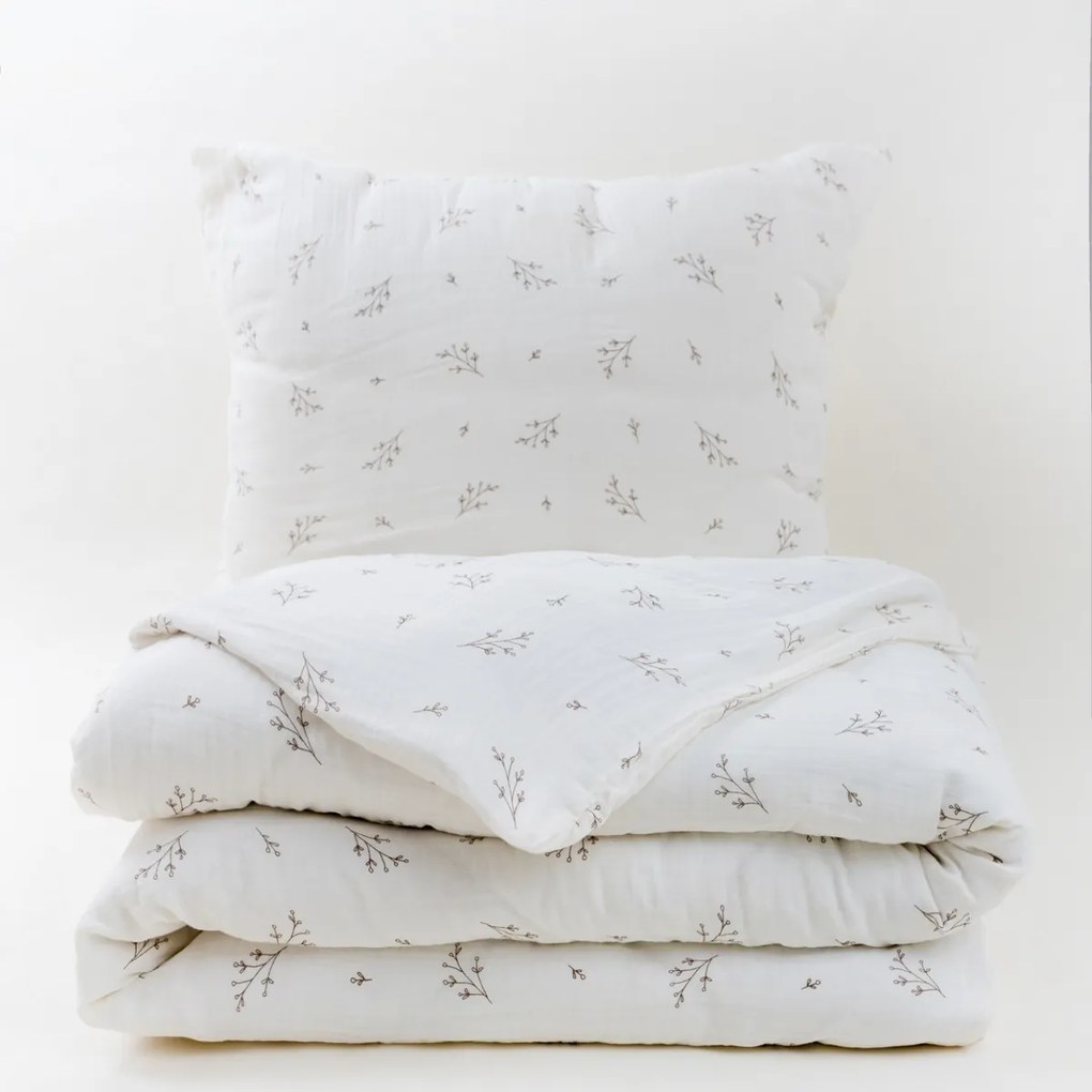 Lenjerie de pat din muselină Matex Crenguțe, 140 x 200 cm, 70 x 90 cm