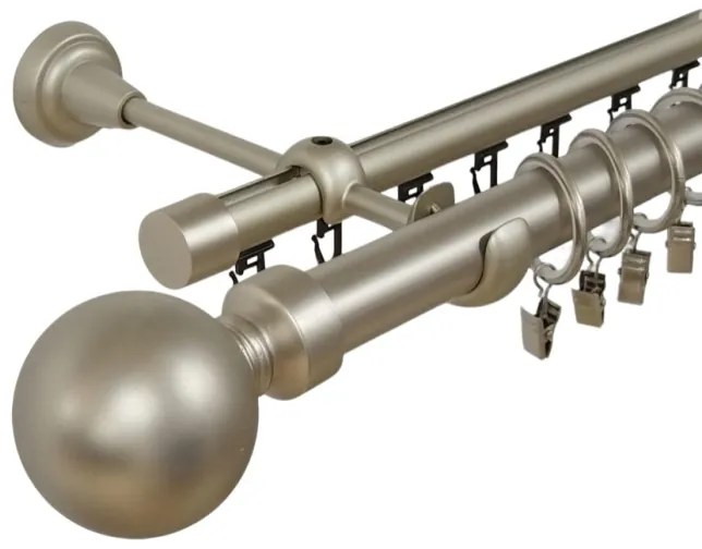 Galerie dubla glob , teava neteda si profil,grosime 25 si 19mm, crom mat (Alege marime: 320 cm)