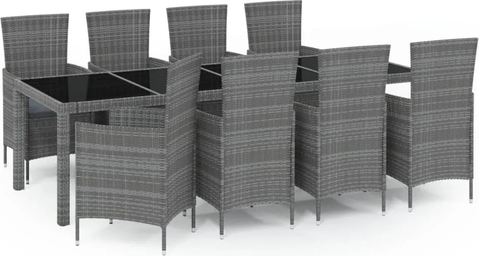vidaXL Set mobilier de grădină cu perne, 9 piese, gri, poliratan