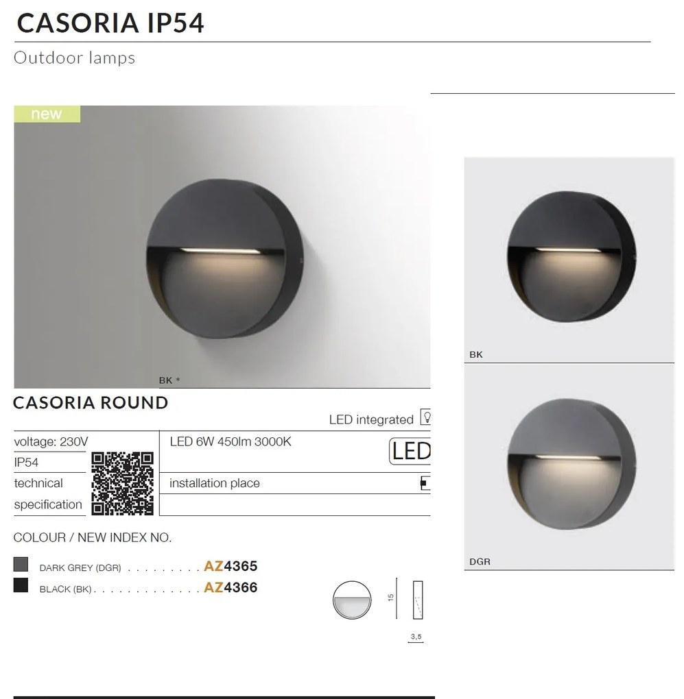 Aplica LED de exterior ambientala IP54 CASORIA ROUND gri