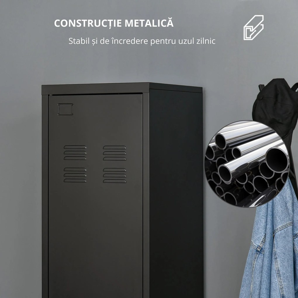 HOMCOM Dulapior Metalic Stil Industrial cu Ușă, Spațiu de Stocare pentru Hol/Dormitor, Negru | Aosom Romania