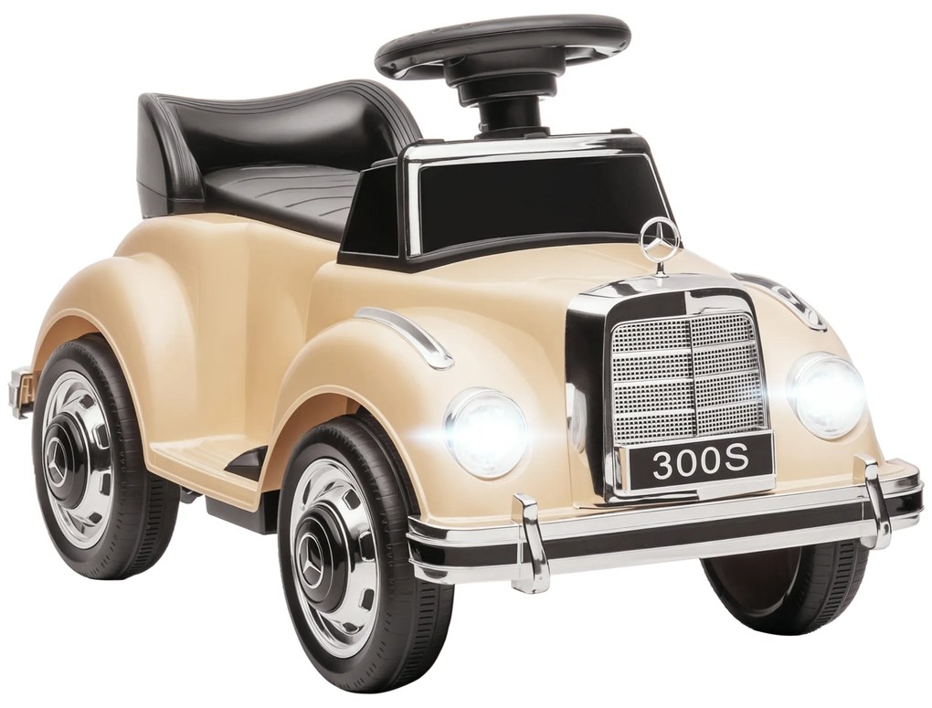 HOMCOM Masina Electrica pentru Copii, Auto pentru Copii Mercedes-Benz 6V cu Muzica, Varsta 18-48 Luni, Bej | Aosom Romania