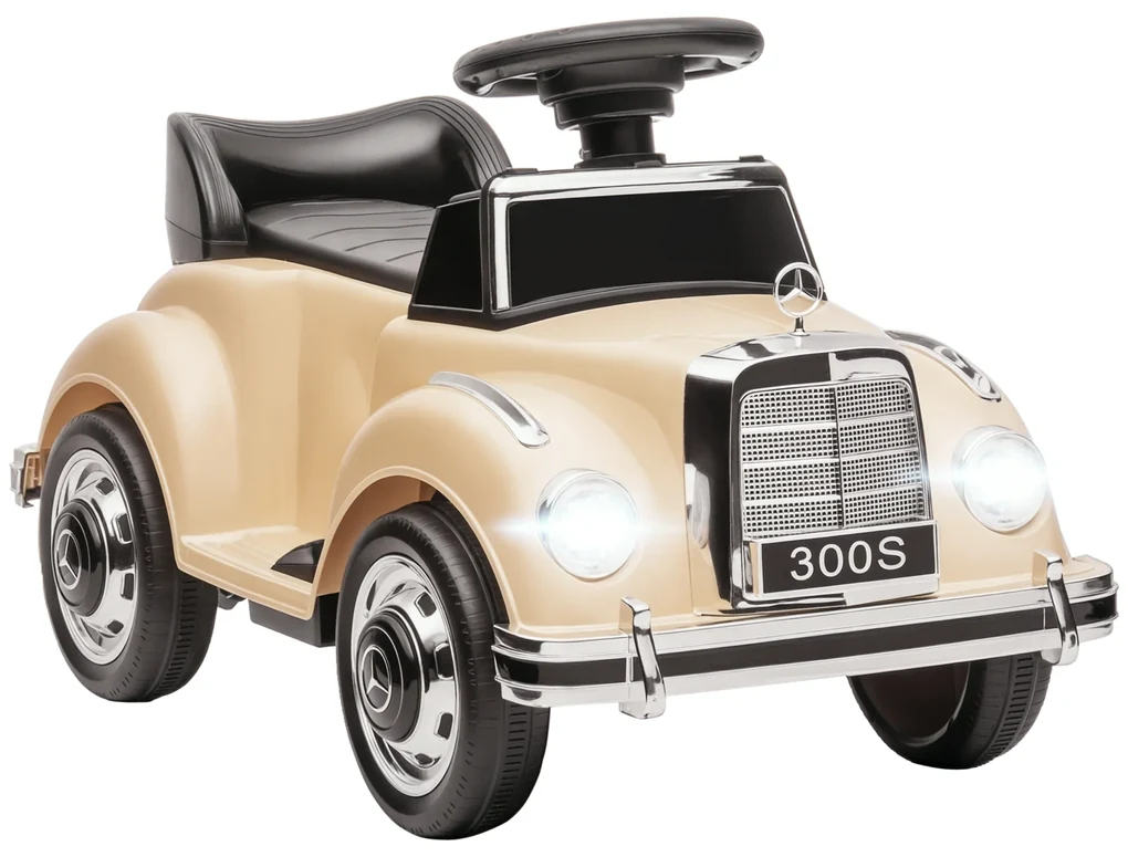 HOMCOM Masina Electrica pentru Copii, Auto pentru Copii Mercedes-Benz 6V cu Muzica, Varsta 18-48 Luni, Bej | Aosom Romania