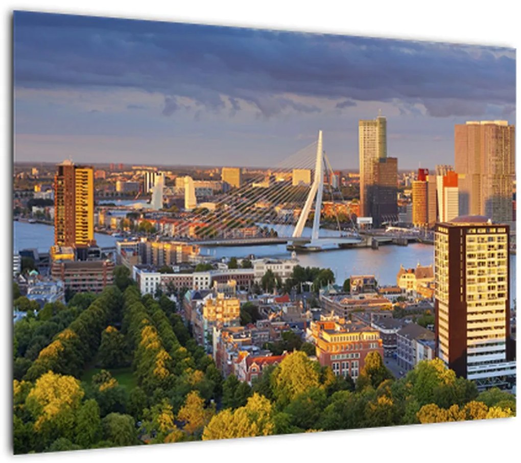 Tablou pe sticlă - Panorama Rotterdamului, Țările de Jos (70x50 cm)