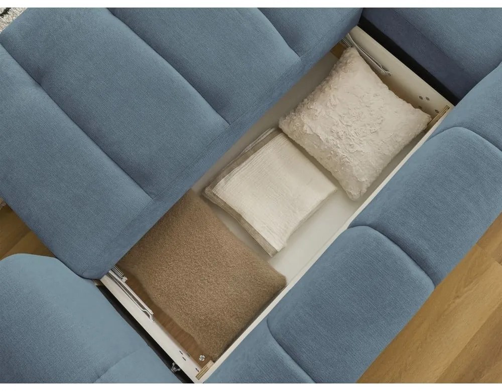 Colțar albastru extensibil/cu spațiu de depozitare (cu colț pe partea stângă/cu șezlong) Fuji – Bobochic Paris