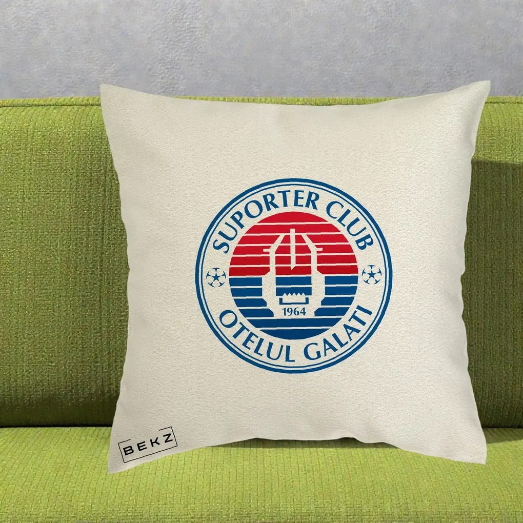 Perna Personalizata Otelul Galati Suporter Club 1964, 40x40 cm, Ecru, Husa Detasabila, Perna Inclusa, BEKZ®