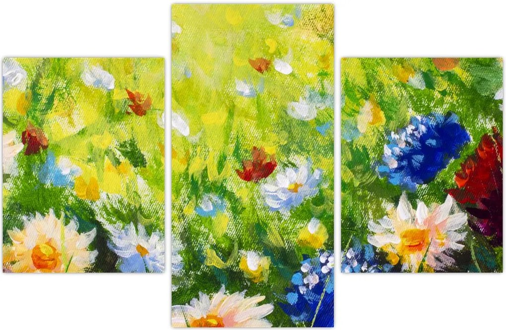 Tablou - Pictură în ulei, pajiște înflorită (90x60 cm)