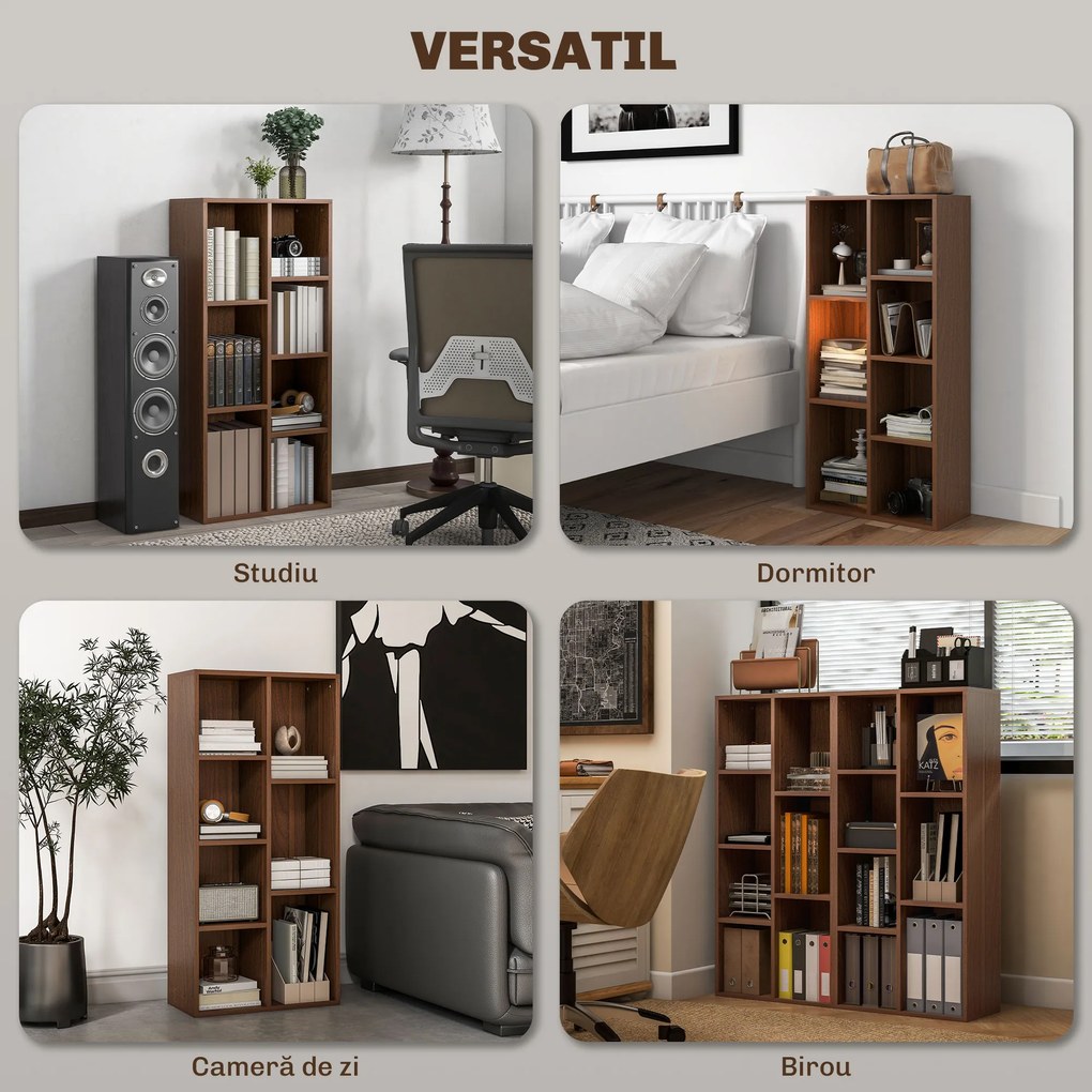 HOMCOM Bibliotecă cu 7 Suporturi Diferite, 50x24x106 cm, Maro Rustic | Aosom Romania