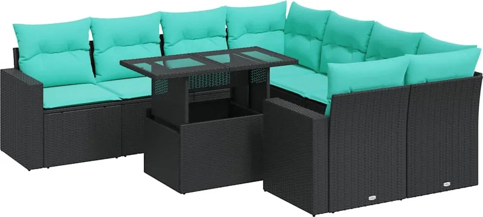 vidaXL Set mobilier grădină perne 9 piese negru poliratan/lemn acacia
