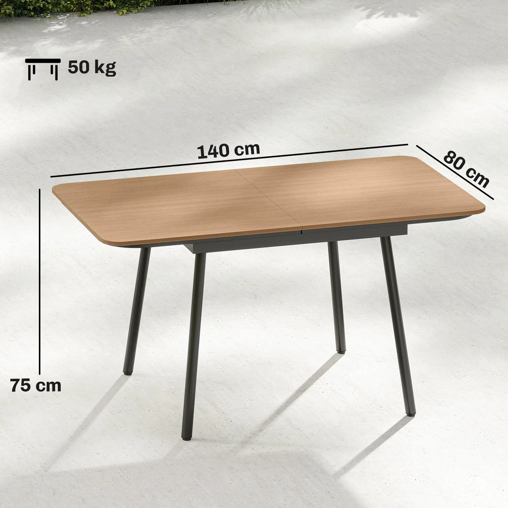Outsunny Masă de grădină 140 x 80 cm pentru 6 persoane rezistentă la rugină masă de exterior cu blat WPC Picioare reglabile, Teak | Aosom Romania