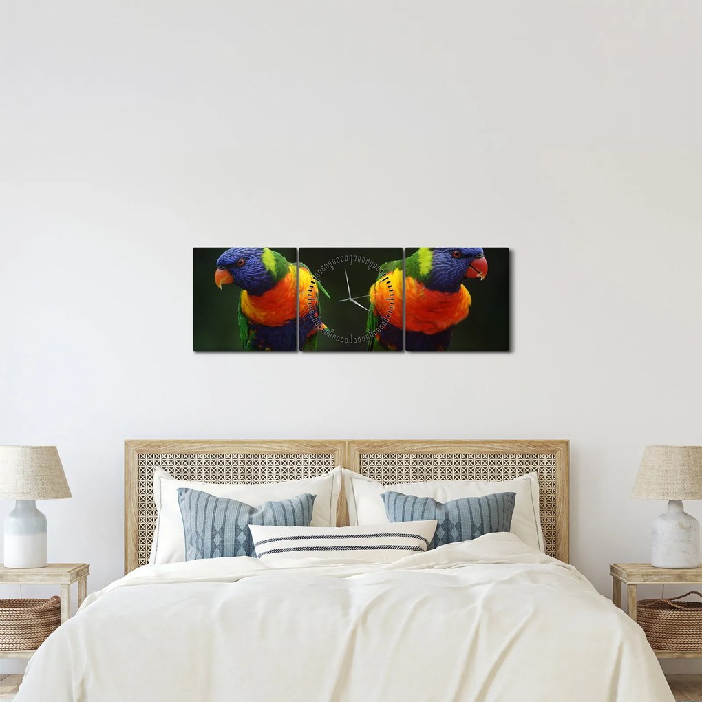 Tablou cu papagali (cu ceas) (90x30 cm)
