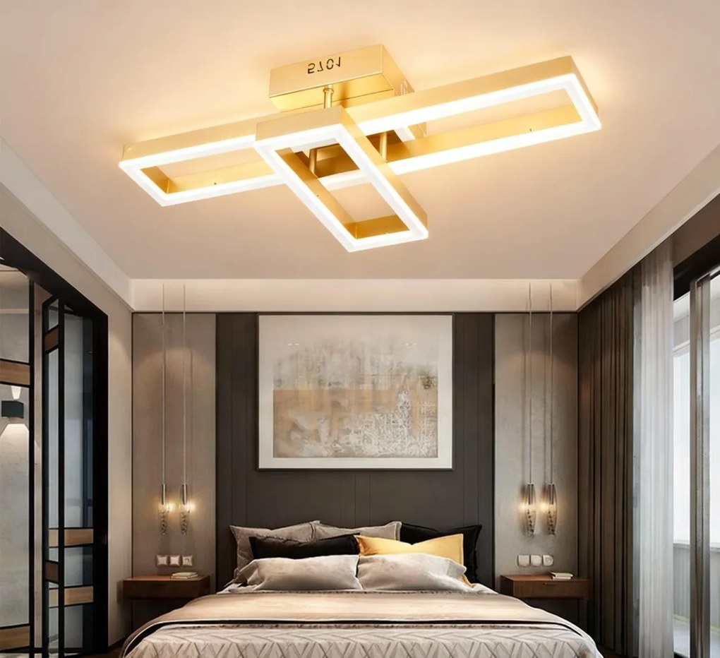 Lustră 5701 GD cu Telecomandă, 50×2W, 3 Culori de Lumină, Design Auriu, 560×250×110 mm