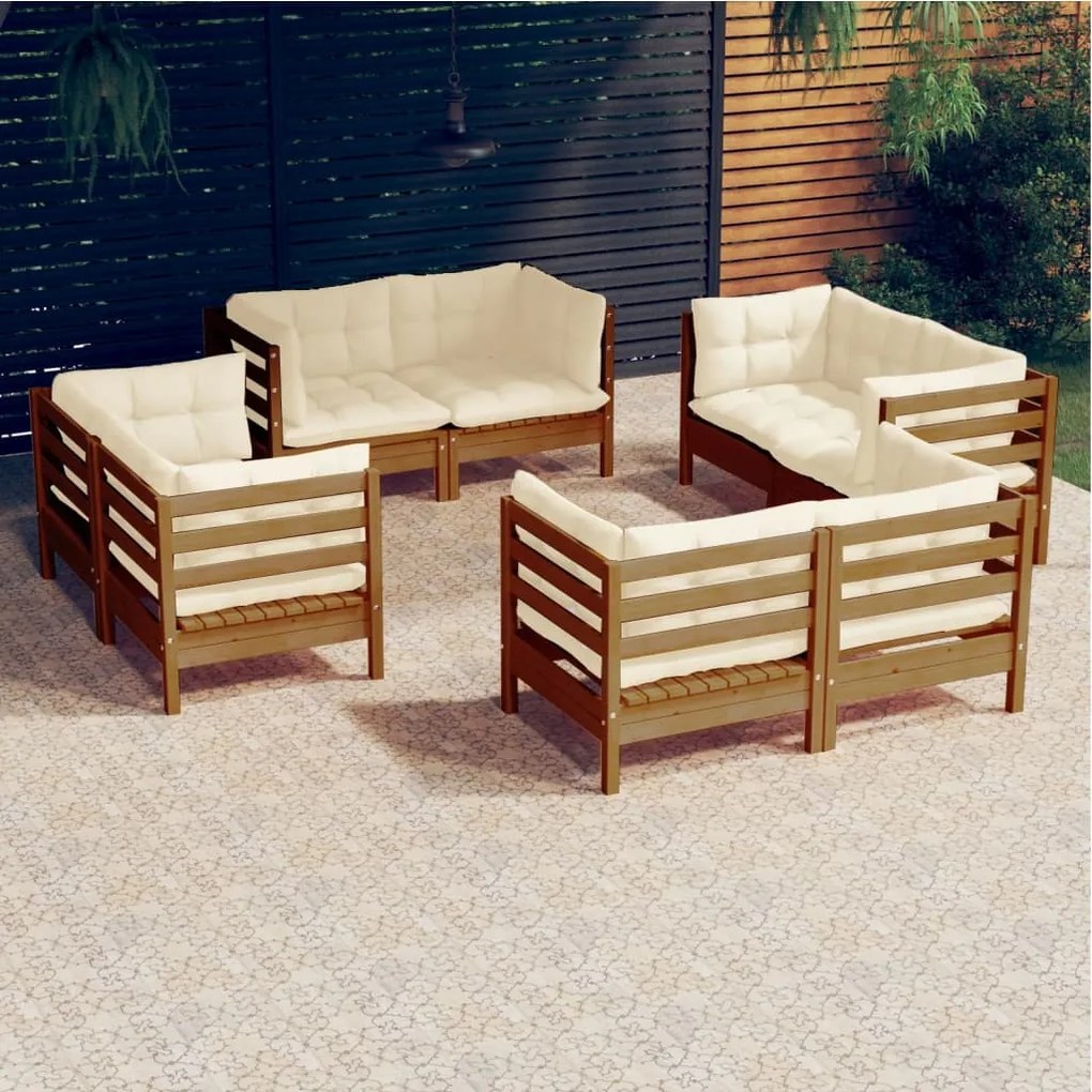 3096061 vidaXL Set mobilier de grădină cu perne, 8 piese, crem, lemn de pin