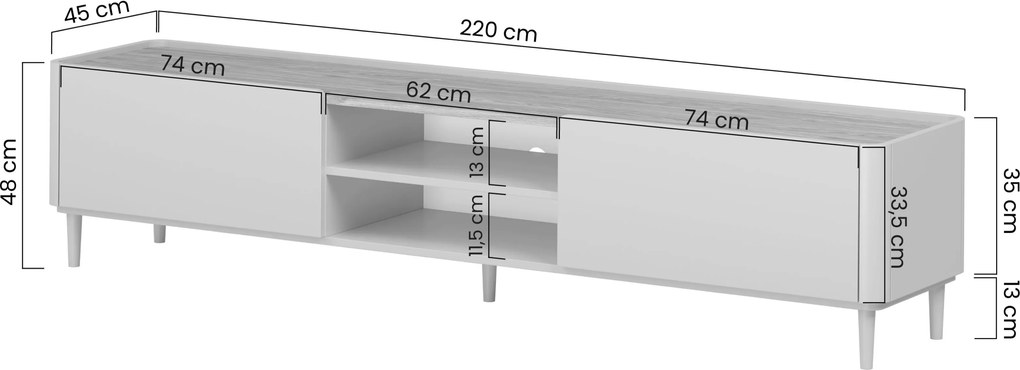 Comodă TV Elivo 220 cm pe picioare - eucalipt / stejar baltic dune