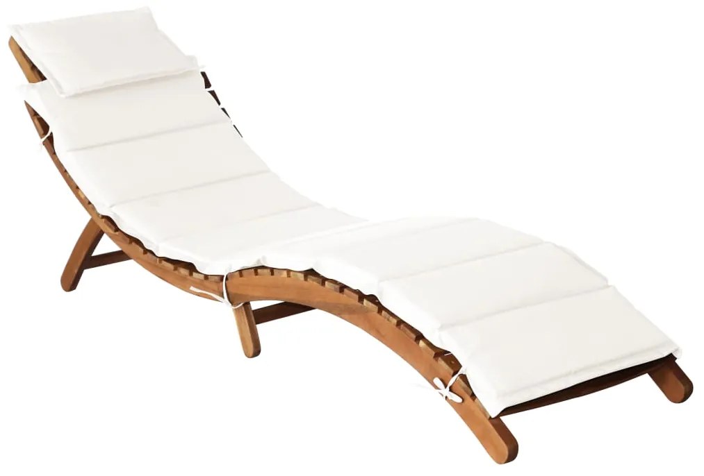 vidaXL Șezlong cu pernă, crem, lemn masiv de acacia