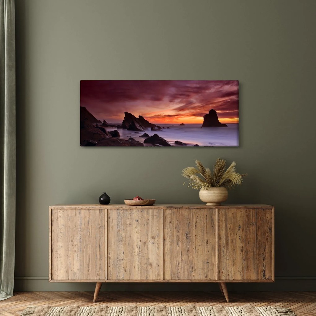 Tablou cu apus de soare pe mal (120x50 cm)