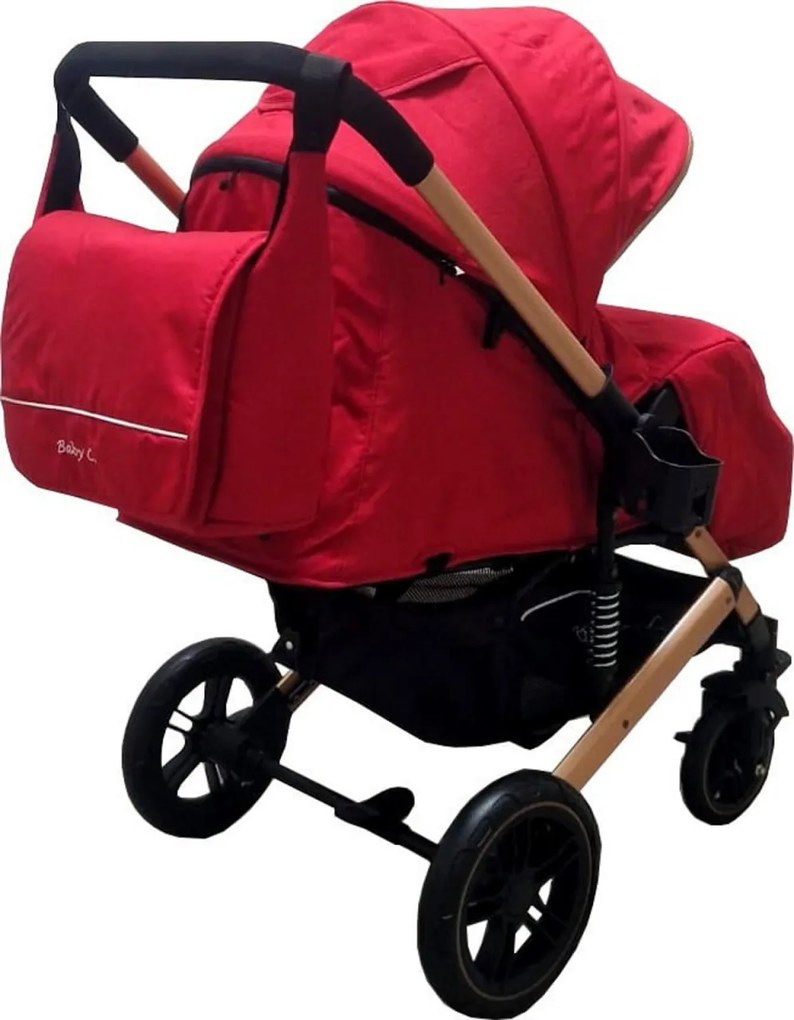 Carucior nou nascuti 2 in 1 BABY CARE™ PRO 512, Cu geanta bebe inclusa, Suspensii, Cadru aluminiu Gold, Maner reversibil, Spatar reglabil in 5