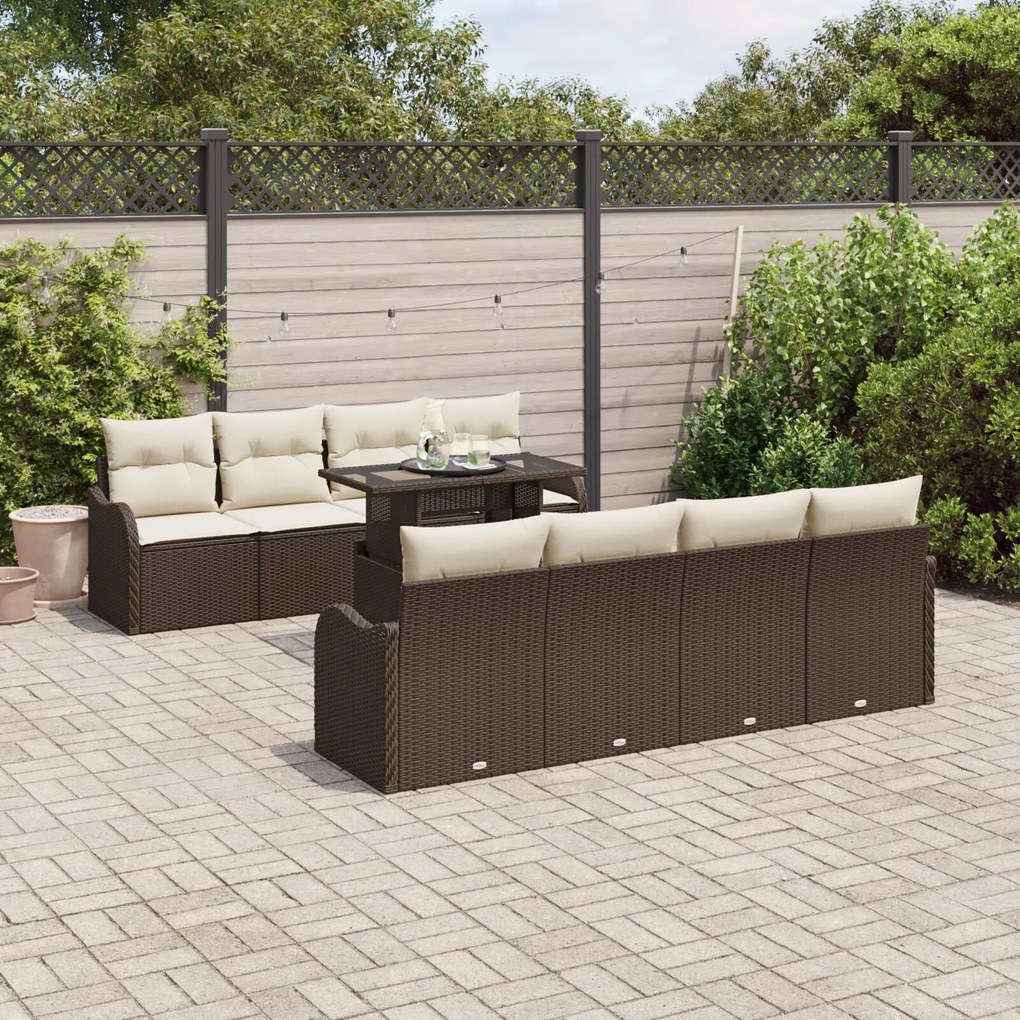 vidaXL Set de canapele pentru grădină cu pernă 7 pcs Maro Rattan poli