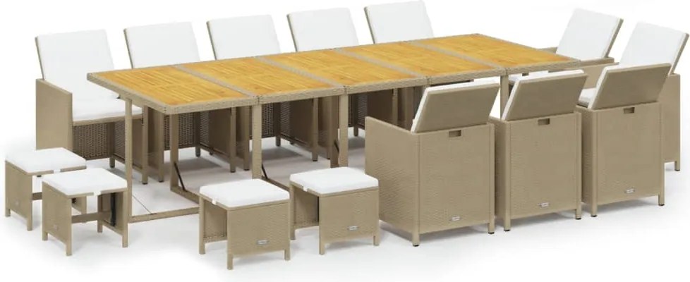 vidaXL Set mobilier de exterior cu perne, 15 piese, bej, poliratan