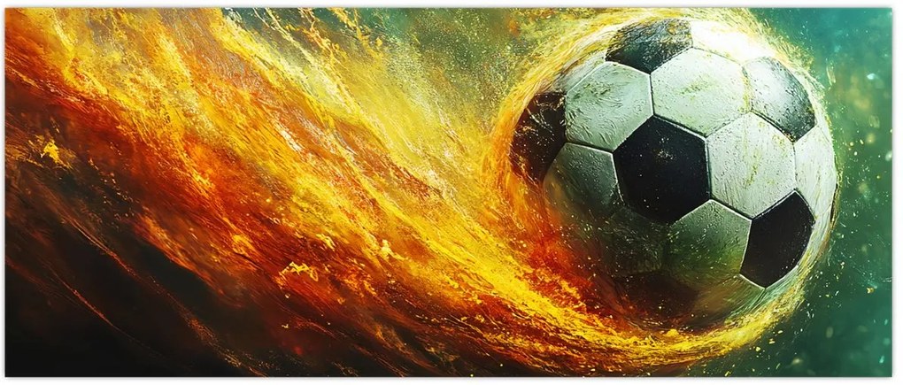 Tablou - Minge de Fotbal în Zbor (120x50 cm)