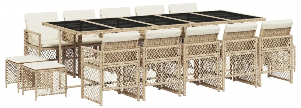 3210814 vidaXL Set mobilier de grădină cu perne, 15 piese, bej, poliratan