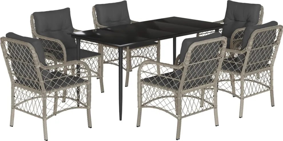 vidaXL Set mobilier de grădină cu perne, 7 piese gri deschis poliratan