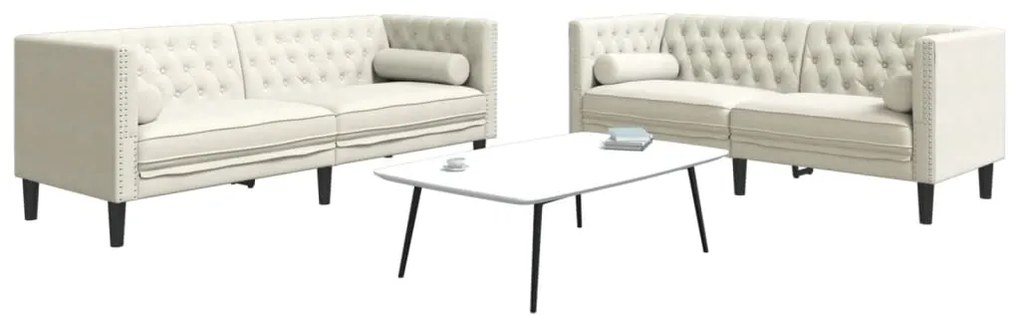 vidaXL Set canapele Chesterfield cu perne rulou 2 piese, crem, catifea