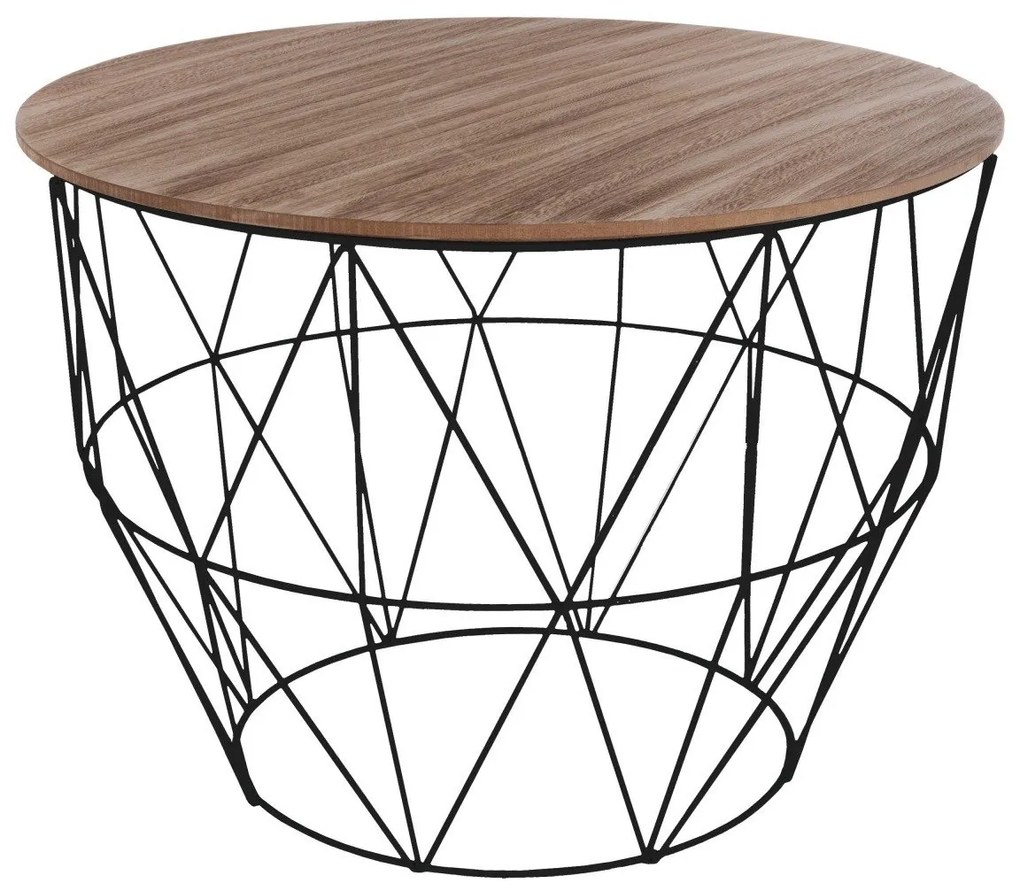 Masuta de cafea rotunda, stil mansarda, cu blat din lemn