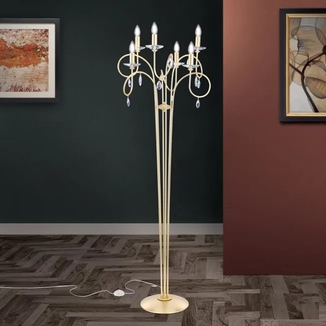 Lampadar stil clasic cu cristale Swarovski Giada auriu mat