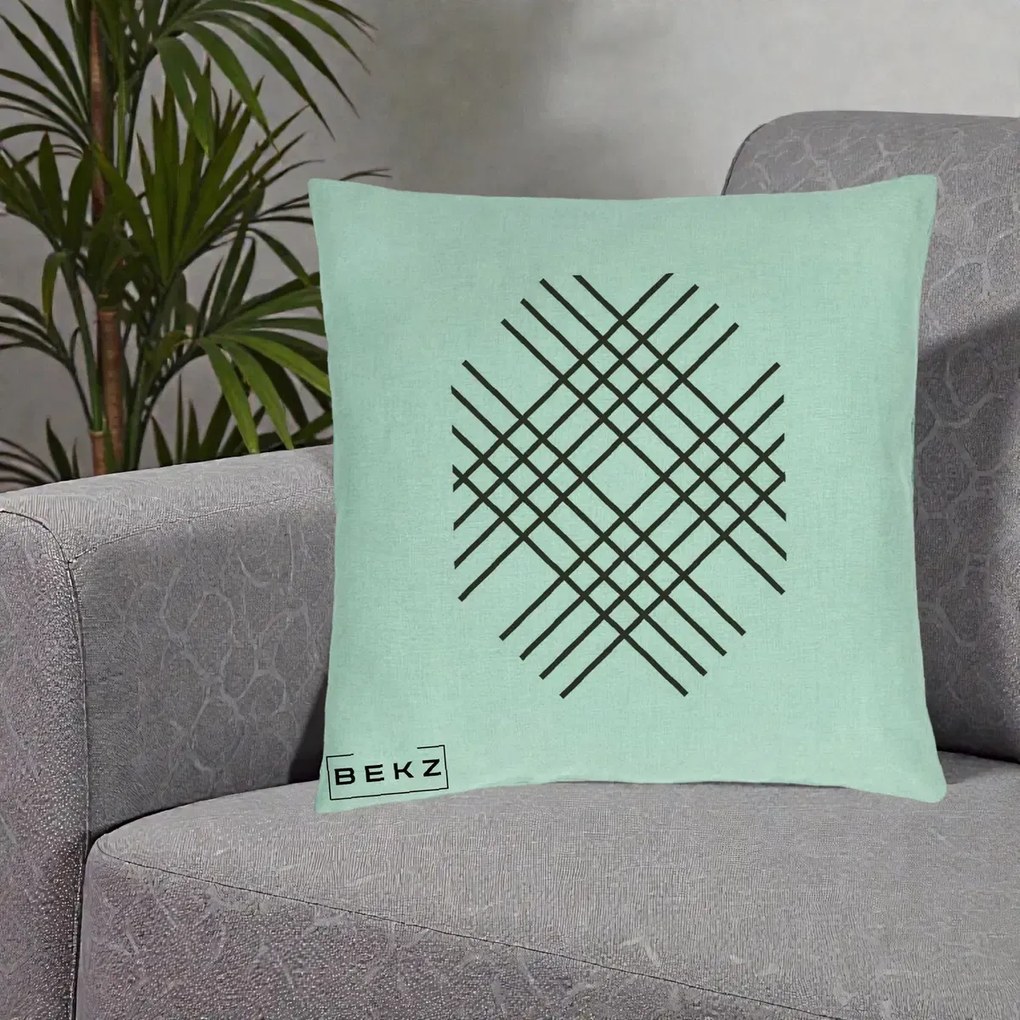 Perna Decorativa Geometric Grid, 40x40 cm, Verde Menta, Husa Detasabila, Perna Inclusa, BEKZ®