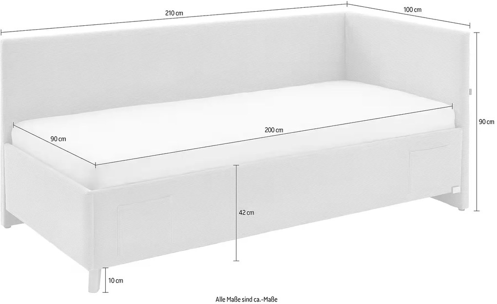 Boxspring tip divan 90x200 cm, cu lada de depozitare, USB charger, culoare crem, material țesătură