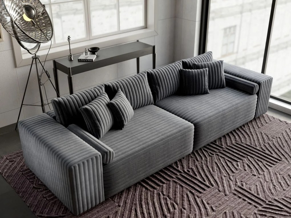 Canapea extensibilă dumonde cu ladă de depozitare si sezut confortabil din spuma high-density, Marbela Ambience Grey XXL 295x100 cm