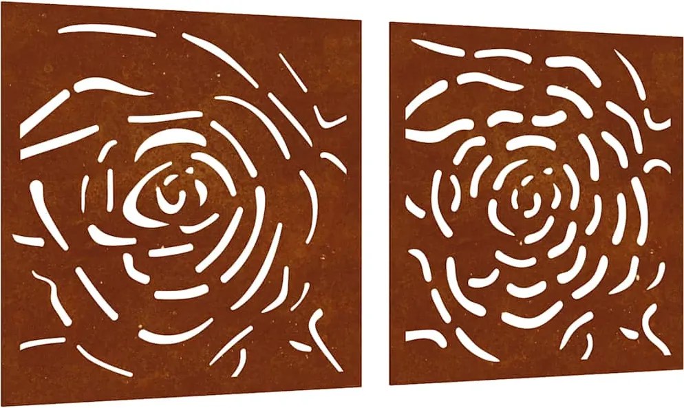 vidaXL Decor de perete 2 buc. 55x55 cm model trandafiri oțel Corten