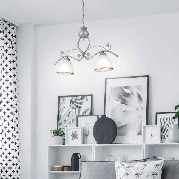 Lustră pe lanț RETRO 2xE27/60W/230V argintiu