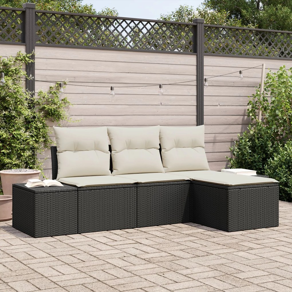 vidaXL Set de canapele pentru grădină 4 pcs Negru Rattan poli
