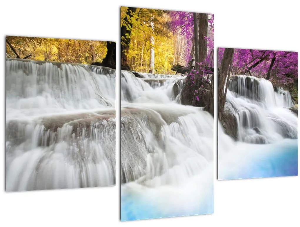 Tablou cu Erawan cascadă în pădure (90x60 cm)
