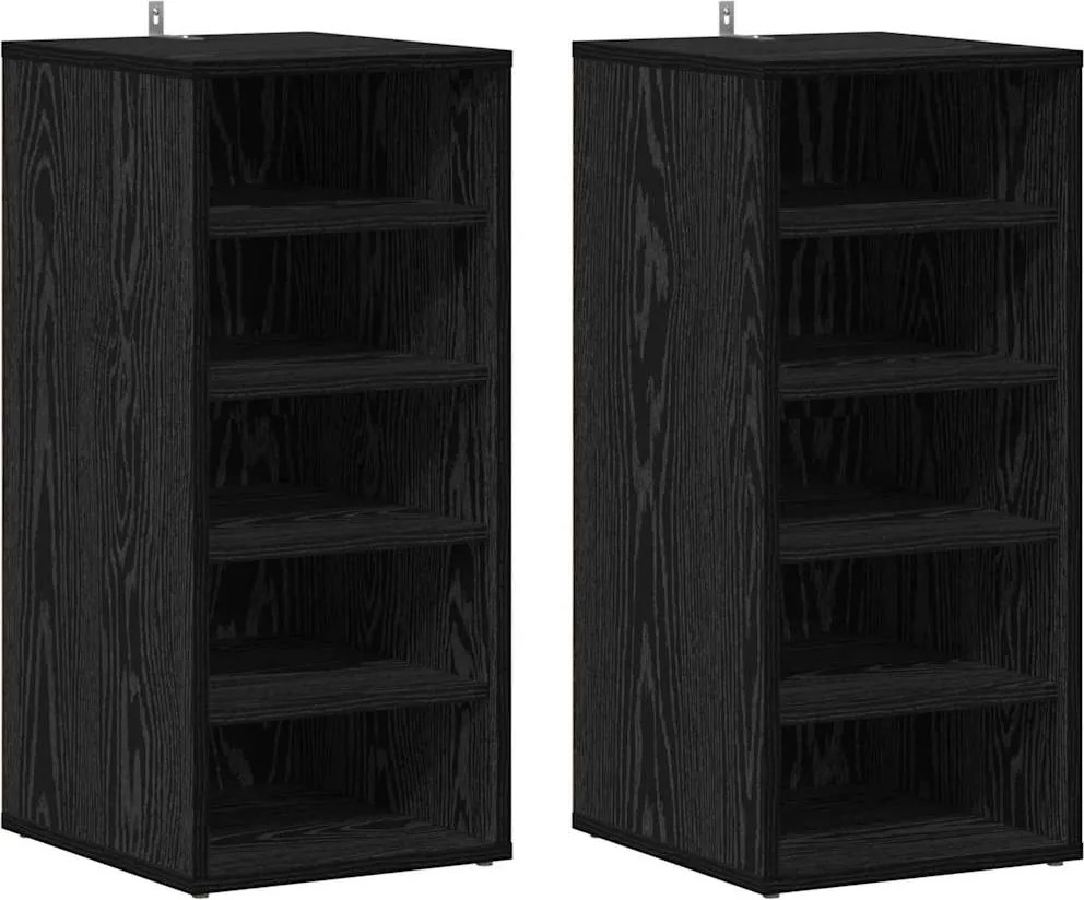 vidaXL Dulap pentru pantofi cu raft 2 pcs Stejar Negru 32 x 35 x 70 cm