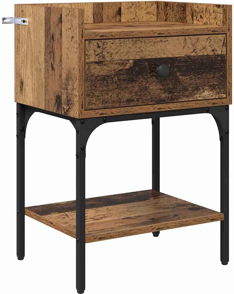 vidaXL Noptieră cu sertar Lemn vechi 40 x 29 x 60 cm Lemn compozit