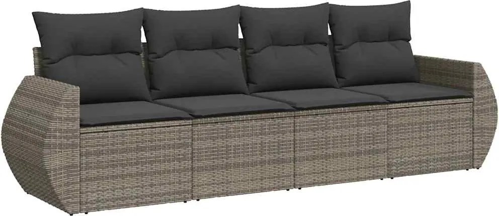 vidaXL Set canapea de grădină cu perne, 4 piese, gri, poliratan