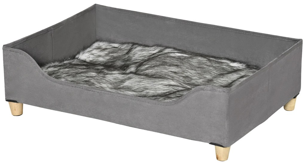 Culcus pentru Caini Inaltat PawHut cu Perna Lavabila, Patut pentru Caini Capitonat din Lemn si Plus, 81Lx56x23,5cm, Gri | Aosom RO